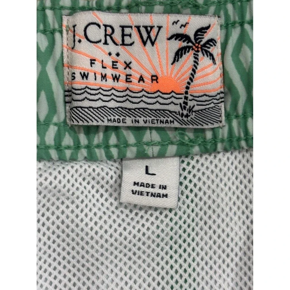 J Crew Swim Trunks Mens L 7” Inseam Swimwear Mesh Lined Green Flex Swim